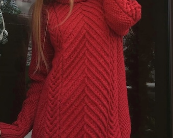 100% Merino Wool Knit Sweater/Chunky Handmade Oversized Sweater/Knitted Cozy Warm Long Sweater