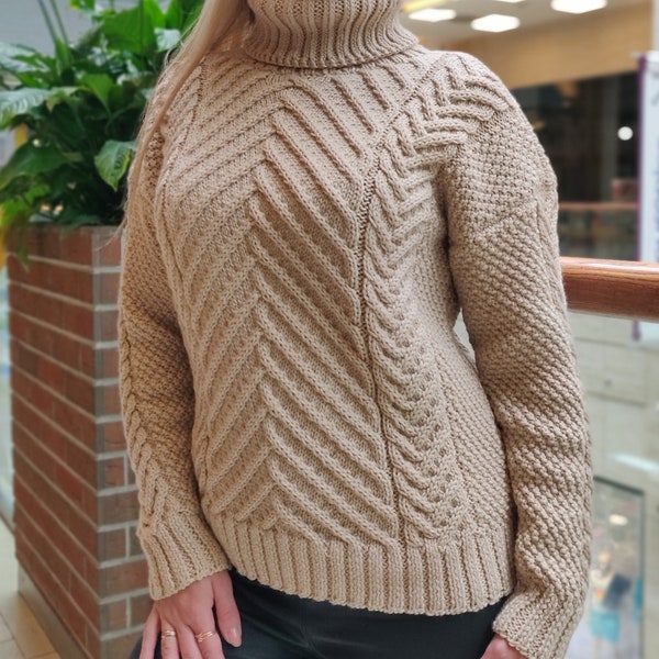 100% Merino Wool Knitted Sweater/Handmade Oversized Chunky Sweater/Knitted Cozy Warm Long Sweater