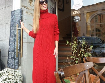 100% Merino Wool Dress/Long dress/Knitdress/Handmade dress/Cable Knit Dress