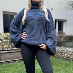 100% Wool Knit Sweater/Chunky Handmade Oversized Sweater/Knitted Cozy Warm Sweater/Sweater with volume sleeves