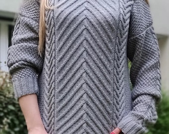100% Merino Wool Knitted Sweater/Handmade Chunky Sweater/Knitted Cozy Warm Long Sweater
