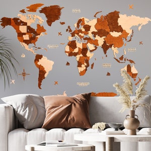 Carte du monde en bois 3D Décoration murale vierge Cadeau d'anniversaire Décoration rustique pour la maison Salon Chambre à coucher Cadeau de Noël Décoration murale Weltkarte Holz image 4