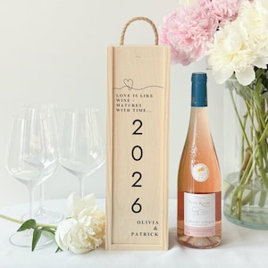 Personalised Engagement Bottle Box, Personalised Wedding Gift, Wooden Box Couple Gift