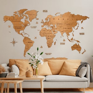 Carte du monde en bois, décoration murale, cadeau d'anniversaire, décoration rustique pour salon, décoration murale Weltkarte Holz image 1