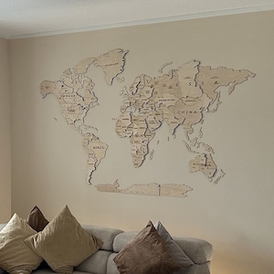 Wooden World Map 3D Natural Wood Wall Decor Anniversary Gift Rustic Home Decor Living Room Bedroom Christmas Gift Wall Decor Weltkarte Holz