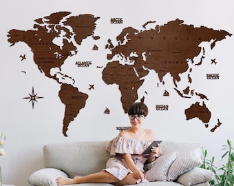 Weltkarte Holz Wooden World Map Wall Decor Anniversary Gift Rustic Home Decor Living Room Bedroom Christmas Gift Wall Decor