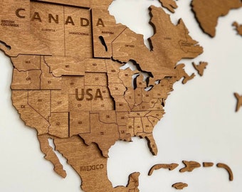 Wooden World Map 3D Oak Wall Decor Anniversary Gift Rustic Home Decor Living Room Bedroom Christmas Gift Wall Decor Weltkarte Holz