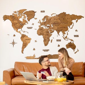 Houten wereldkaart 3D-muurdecoratie, jubileumcadeau, housewarmingcadeau, kerstcadeau, wanddecoratie