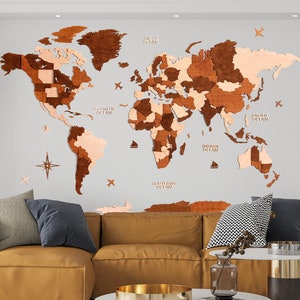 Carte du monde en bois 3D Décoration murale vierge Cadeau d'anniversaire Décoration rustique pour la maison Salon Chambre à coucher Cadeau de Noël Décoration murale Weltkarte Holz image 5