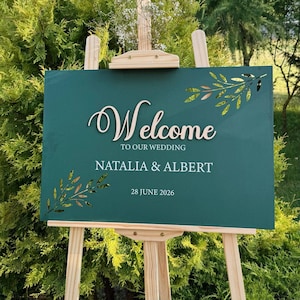 Välkomstbröllopsskylt, Panneau de bienvenue mariage, Bröllopsvälkomstbräda, Tableau Bienvenue Mariage Emerald