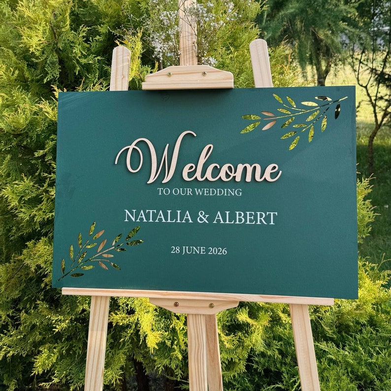 Välkomstbröllopsskylt, Panneau de bienvenue mariage, Bröllopsvälkomstbräda, Tableau Bienvenue Mariage Emerald