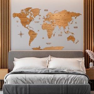 Houten wereldkaart muur decor jubileum cadeau rustiek huis decor woonkamer muur decor Weltkarte Holz afbeelding 7