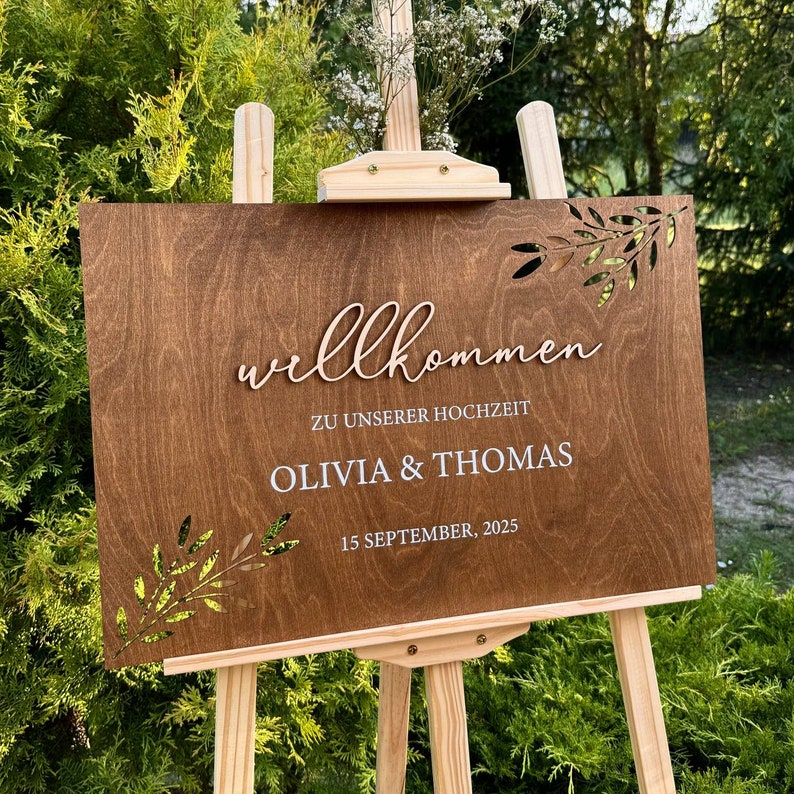 Signo de boda de bienvenida, Willkommensschild Hochzeit, tablero de bienvenida de boda, signo de fiesta de compromiso de bienvenida, Hochzeit Willkommensschild Walnut