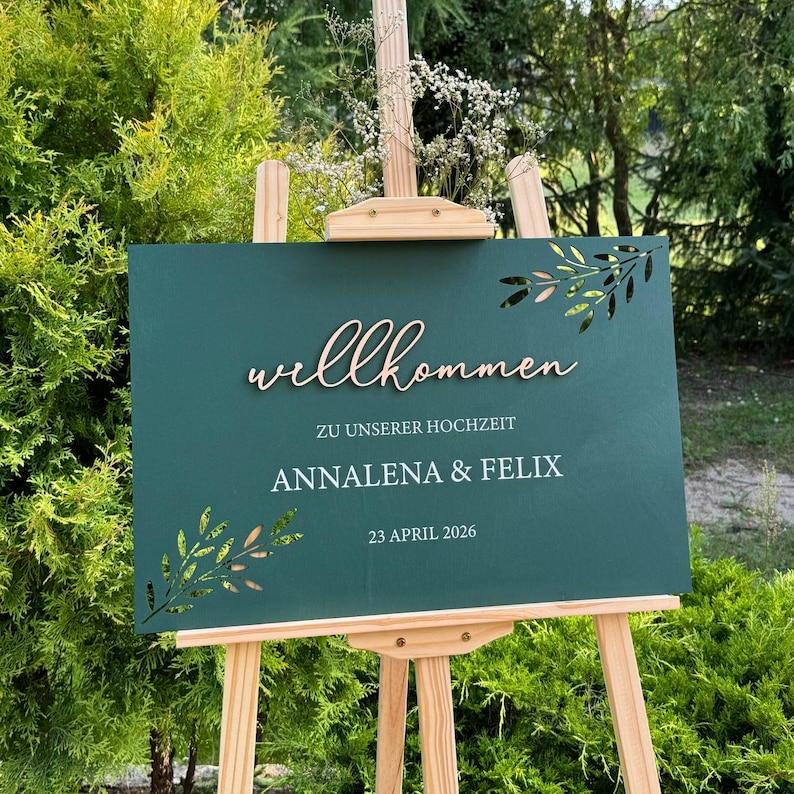 Signo de boda de bienvenida, Willkommensschild Hochzeit, tablero de bienvenida de boda, signo de fiesta de compromiso de bienvenida, Hochzeit Willkommensschild Emerald
