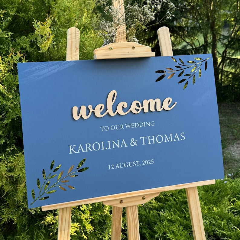 Välkomstbröllopsskylt, Panneau de bienvenue mariage, Bröllopsvälkomstbräda, Tableau Bienvenue Mariage Blå