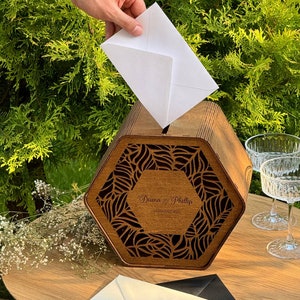 Bruiloftskaartdoos, aangepaste doos voor wensen, rustieke bruiloftscadeaudoos, gepersonaliseerd huwelijkscadeau, boho-huwelijksdecor, boîte pour cartes mariage