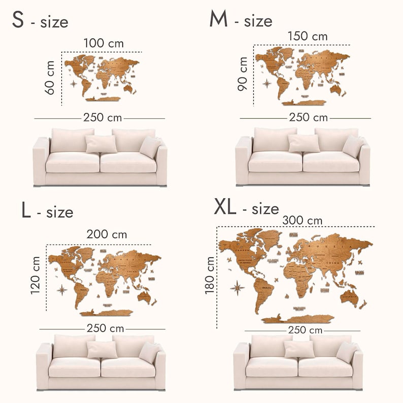 Carte du monde en bois, décoration murale, cadeau d'anniversaire, décoration rustique pour salon, décoration murale Weltkarte Holz image 3