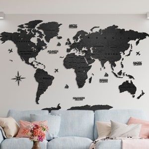 Weltkarte aus Holz Schwarz Wand Dekor Jubiläum Geschenk Rustikale Wohn Dekor Wohnzimmer Wand Dekor Weltkarte Holz