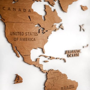 Carte du monde en bois, décoration murale, cadeau d'anniversaire, décoration rustique pour salon, décoration murale Weltkarte Holz image 3