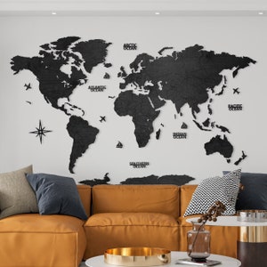BLANK Mappa del mondo in legno nero senza paesi Decorazione da parete Regalo di anniversario Decorazione rustica per la casa Decorazione da parete per soggiorno Weltkarte Holz
