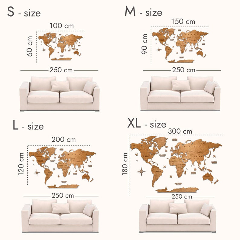 Carte du monde en bois, décoration murale, cadeau d'anniversaire, décoration rustique pour salon, décoration murale Weltkarte Holz image 4