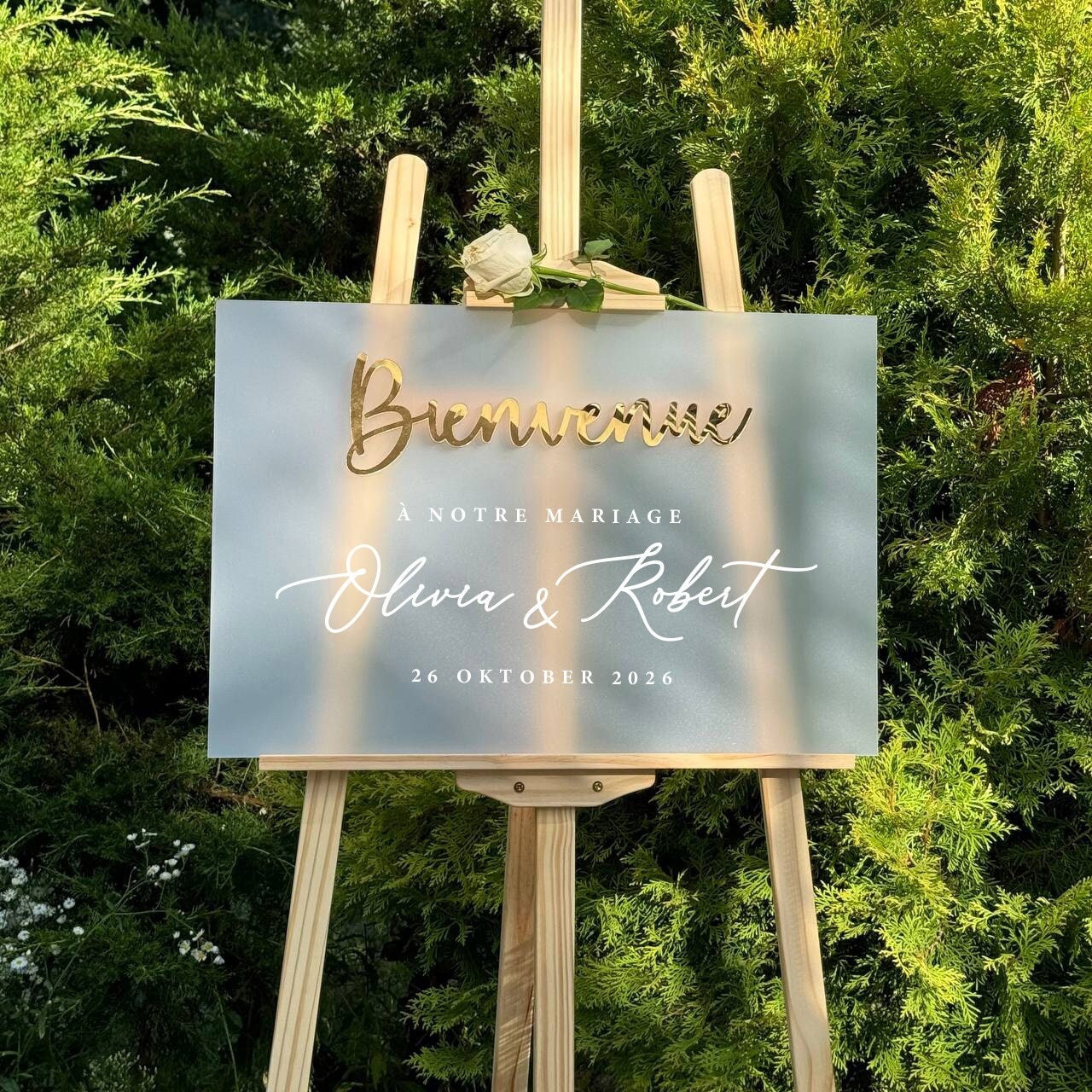 Plaque de bienvenue personnalisée pour mariage en acrylique