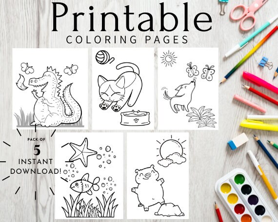 fun kids coloring pages 5 easy animal coloring pages fun for etsy