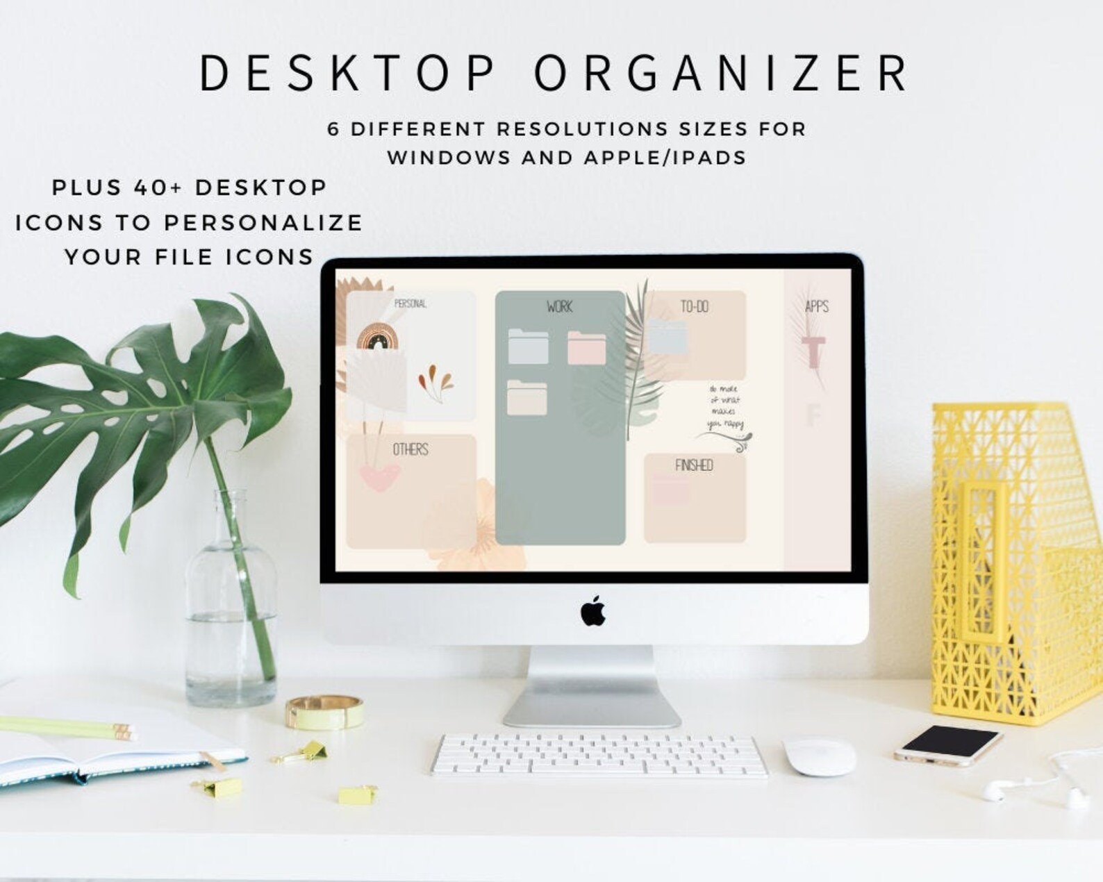 Boho Desktop School Organizer. Digital Computer Background | Etsy