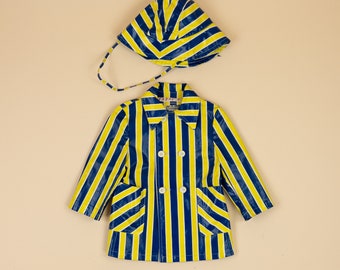 Rainett blue and yellow stripes raincoat with hat