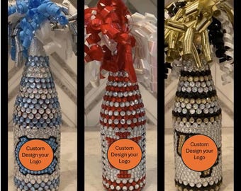 Custom/Personalized Bedazzled Bottles. Bed Parties/ Dorm Decor ONE LOGO design.