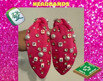 Bedazzled Mahjong Top Knot Headband. Ladies Mahj Night Accessories