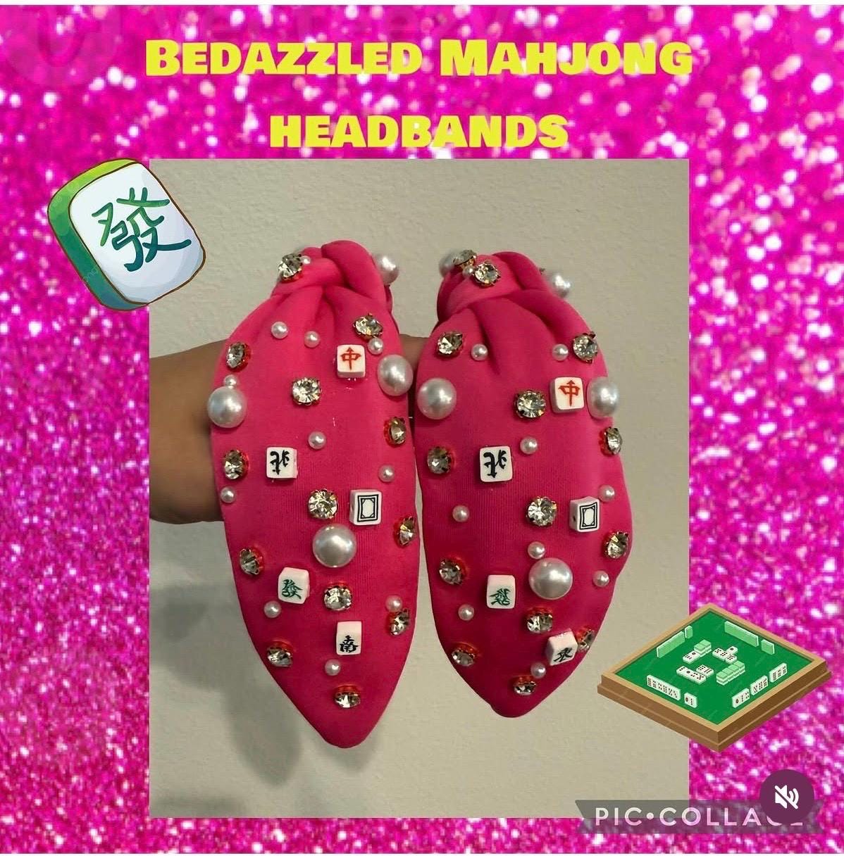 4 Pack Rhinestone Mahjong Knotted Headbands Non Slip Padded Top Knot Wide Hair Norme 4 Pcs Mahjong Headbands Mahjong Tiles Knotted  main image 2