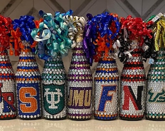 Custom Order ANY College, Sororities or Special Occasion with  Bedazzled College Bling Bottles by Nicole Bed Decorating Party TWO LOGOS