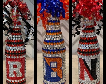 Custom/Personalized Bedazzled Bottles. Bed Parties/College Dorm Decor ONE LOGO design.
