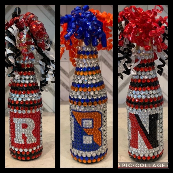 Custom/Personalized Bedazzled Bottles. Bed Parties/College Dorm Decor ONE LOGO design.