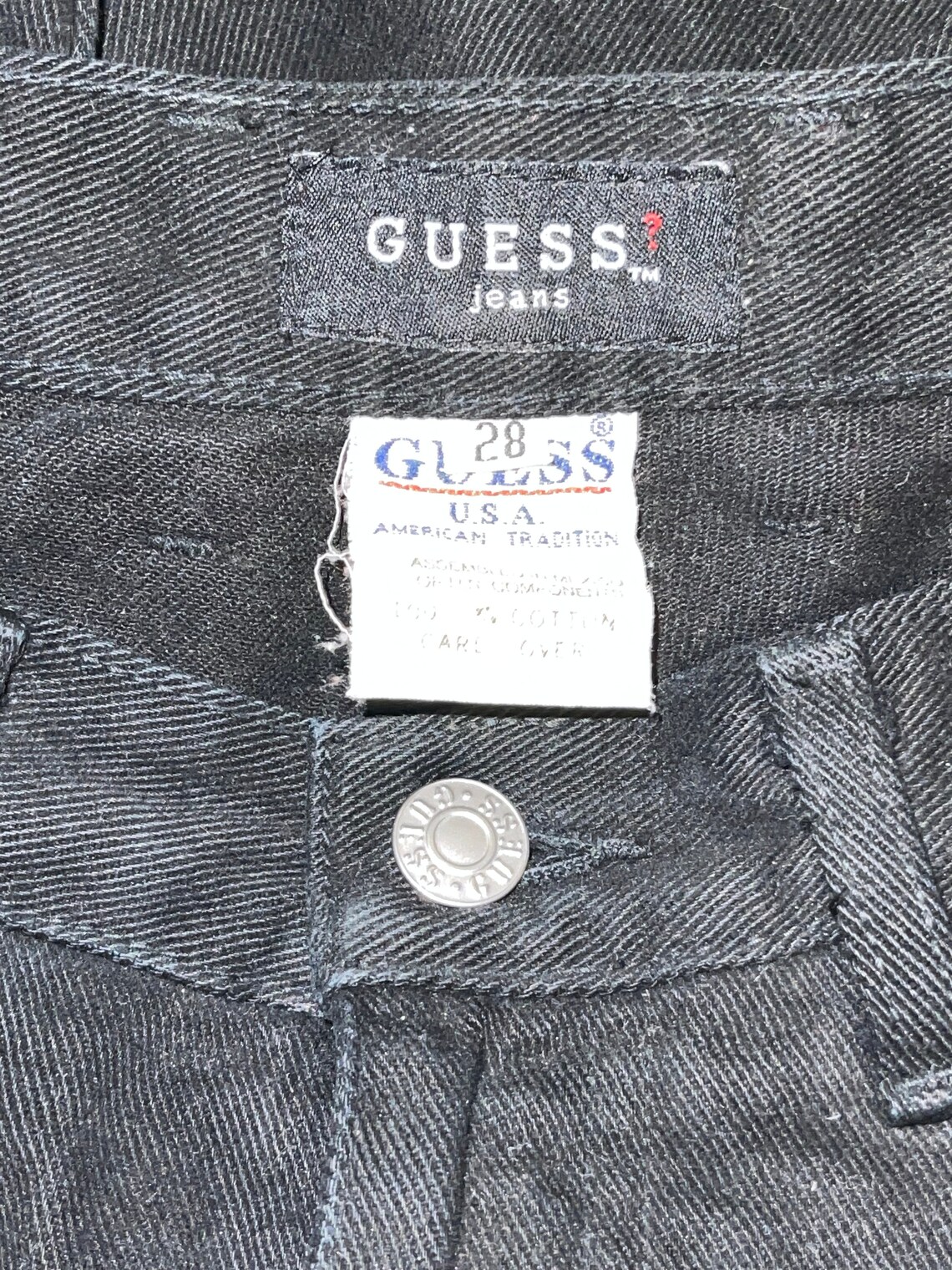 Vintage Guess USA Jeans Marciano Black Denim 28 Inch Waist High