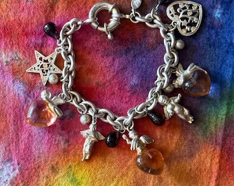 Preciosa y RARA pulsera con dije de Kirks Folly para amantes de los gatos, con diamantes de imitación en tono dorado.