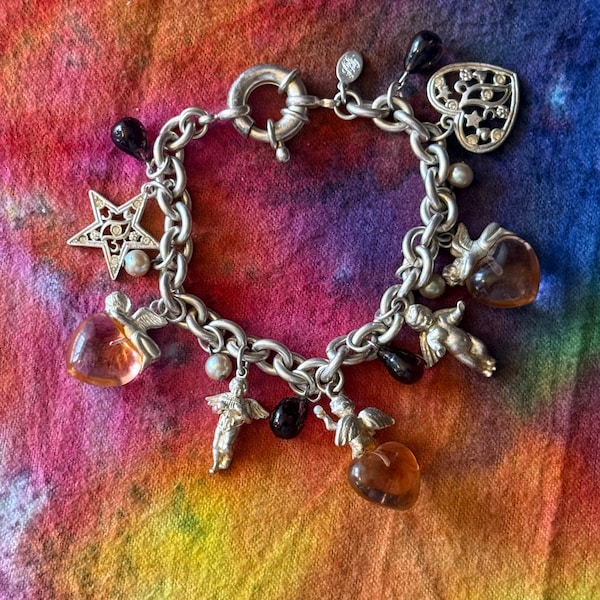 Beautiful RARE Kirks Folly Cat Lovers Charm Chain Bracelet Gold Tone Rhinestones