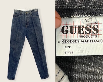 Vintage Guess Stone Wash Jeans Georges Marciano Denim 28 Inch Waist High Waisted Jean Tapered Leg Ankle Zipper