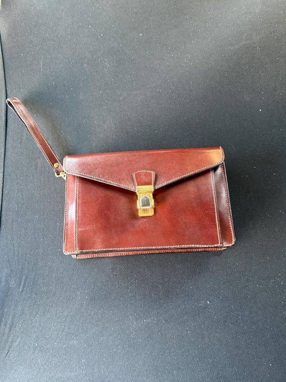 Vintage Bally Italy Unisex Leather Clutch/Wristlet Divider Brown Leather Bag