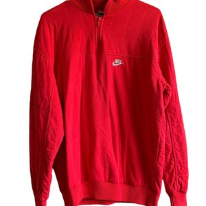 Vintage 80s 90 Nike Swoosh Double Layered Grey Tag Pullover Red Sweater LARGE