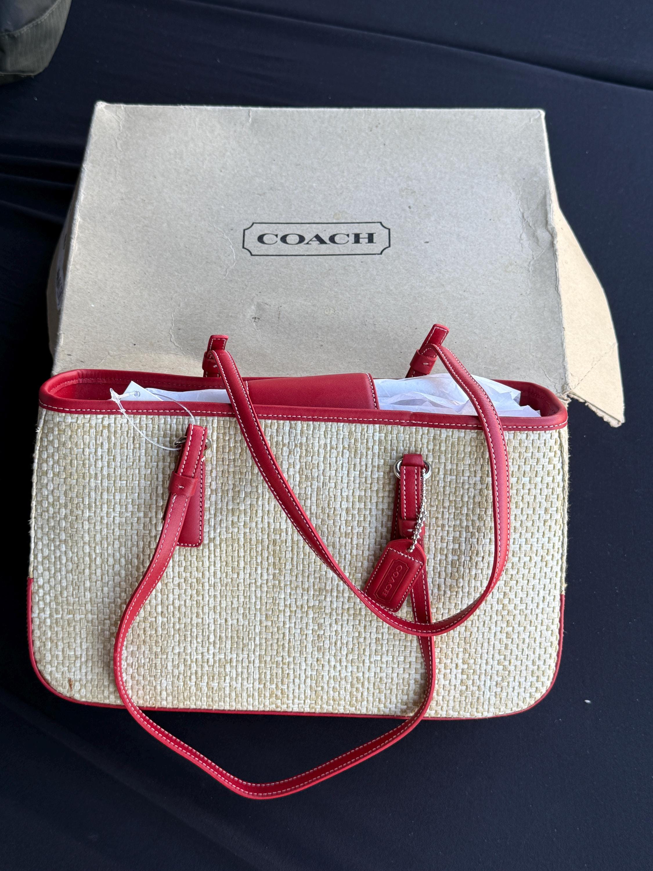 Vintage Y2K Deadstock Coach Cabana 8158 Straw Tote Shoulder Bag 