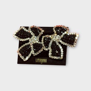 VINTAGE RICHARD KERR Gold And Black Crystal Bow Clip On Earrings