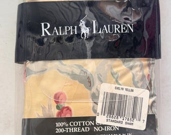 Vintage 90s Ralph Lauren EVELYN Yellow Floral Ruffled Standard Sham USA Made