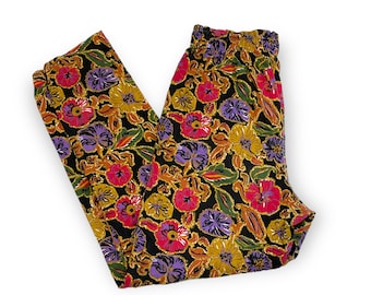 Vintage Girls 90s High Waist Elastic Waist Scrunched waist band Floral Leggings with pockets Size Medium fits 24 waist
