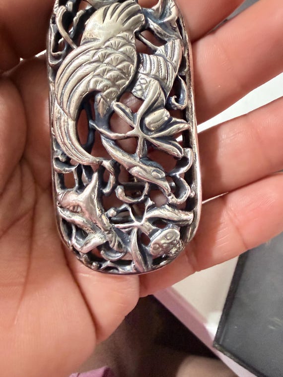 Vintage 90s Sterling Silver Belt Buckle Eagle and Foliage by  display picture 1