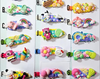 Kawaii Handmade hair clips, Color of your choice, Random 1, cute decoden hair accessories, each one is unique
