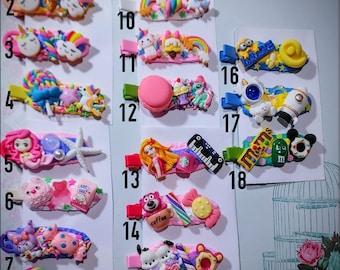 Kawaii Handmade hair clips, Color of your choice, Random 1, cute decoden hair accessories, each one is unique