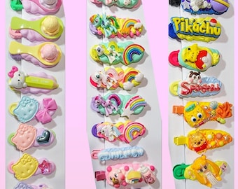 Kawaii Handmade hair clips, Color of your choice, Random 1, cute decoden hair accessories, each one is unique