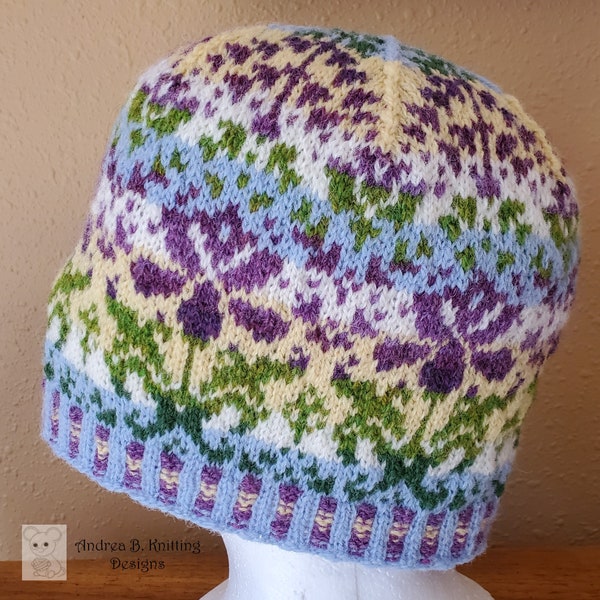 Blooming Grace Hat Pattern PDF Download, fair isle beanie, fair isle slouchy hat